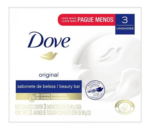 Imagen 2 de 3 de Jabón Dove Original En Barra Blanco 3x90g