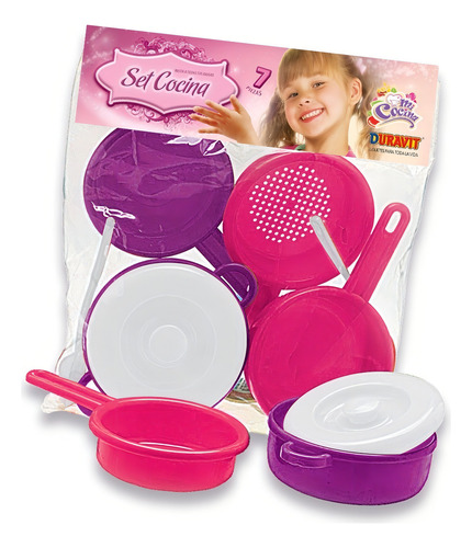 Imagen 3 de 4 de Juguete Set De Cocina De 7 Piezas Nena Duravit 612 Color Violeta Y Rosa