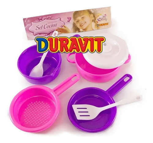 Imagen 1 de 4 de Juguete Set De Cocina De 7 Piezas Nena Duravit 612 Color Violeta Y Rosa