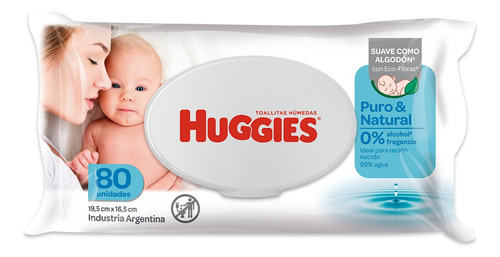 Imagen 2 de 7 de Toallitas Húmedas Huggies Puro Y Natural 80 Unidades