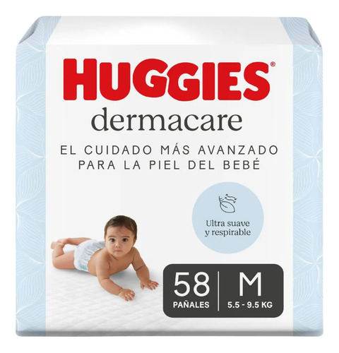 Imagen 1 de 8 de Pañales Huggies Dermacare Talle M De 5,5 A 9,5 Kg 58 Unidades