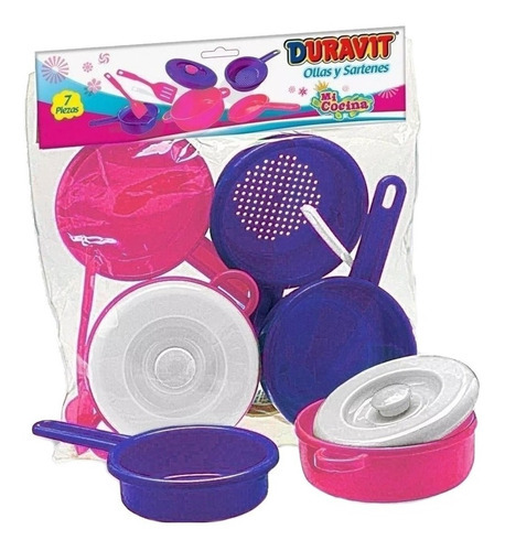 Imagen 2 de 4 de Juguete Set De Cocina De 7 Piezas Nena Duravit 612 Color Violeta Y Rosa