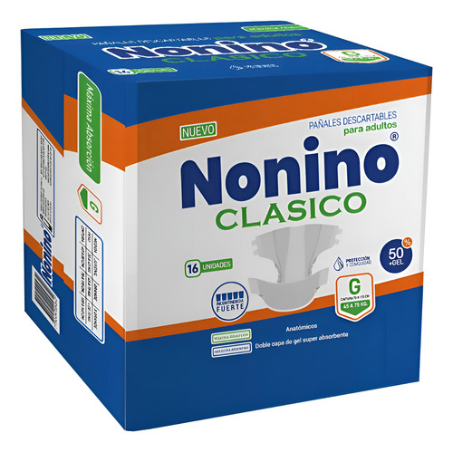 Imagen 1 de 2 de Pañales Nonino Clásico Elastizados G x 16 unidades