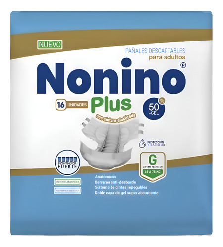 Imagen 1 de 2 de Pañales Nonino Plus Elastizado G x 16 unidades