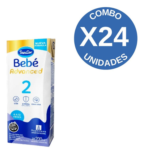 Imagen 2 de 3 de Leche Liquida Sancor Advanced 2 X24 Bricks 200ml (6 a 12 meses)