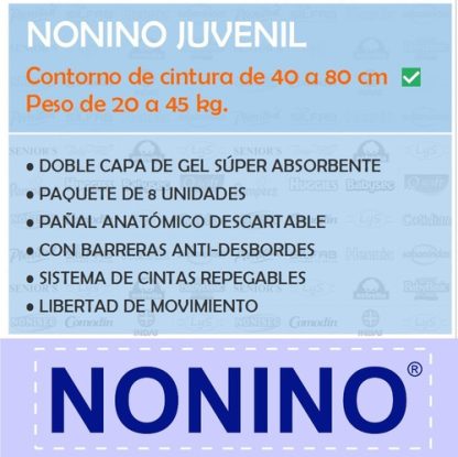 Imagen 2 de 3 de Pañales Descartables Anatómicos Nonino Juveniles x 8 unidades
