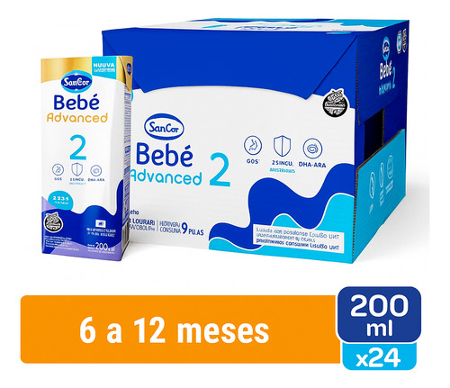 Imagen 1 de 3 de Leche Liquida Sancor Advanced 2 X24 Bricks 200ml (6 a 12 meses)