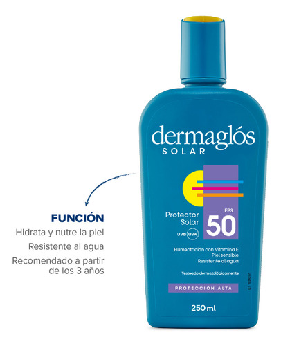 Imagen 3 de 6 de Protector Solar Dermaglós Emulsión FPS50 x 250ml