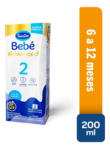Imagen 3 de 3 de Leche Liquida Sancor Advanced 2 X24 Bricks 200ml (6 a 12 meses)