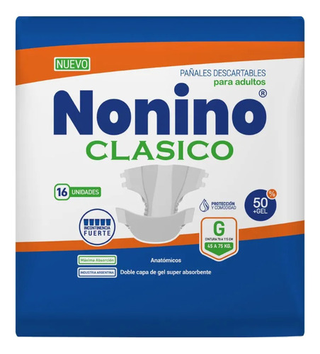 Imagen 2 de 2 de Pañales Nonino Clásico Elastizados G x 16 unidades
