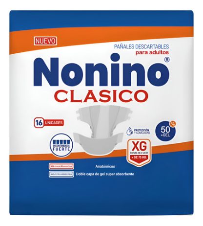 Imagen 1 de 2 de Pañales Nonino Clásico Elastizados XG x 16 unidades