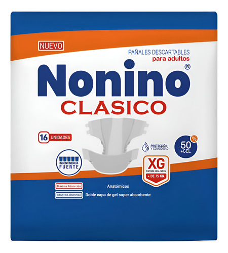 Imagen 1 de 2 de Pañales Nonino Clásico Elastizados XG x 16 unidades