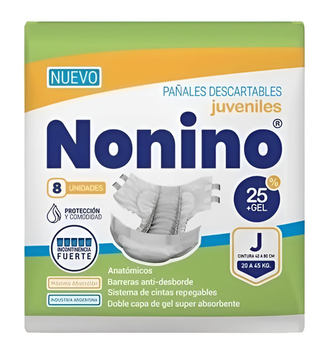 Imagen 1 de 3 de Pañales Descartables Anatómicos Nonino Juveniles x 8 unidades