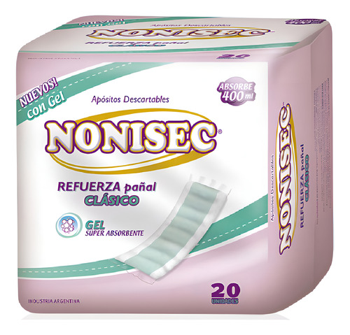 Imagen 1 de 2 de Apósito Nonisec Refuerza Pañal Clásico Con Gel x 20 unidades