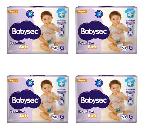Imagen 1 de 1 de Combo 4 Paquetes Pañales Babysec Premium Soft G Xg Xxg Ahorra Pack