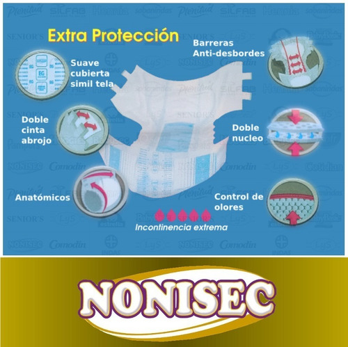 Imagen 2 de 3 de Pañales Adulto Nonisec Extra Protección Anatómico EG x 16 unidades