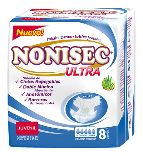 Imagen 1 de 5 de Pañales Nonisec Juvenil Mediano Ultra Anatómico x 8 unidades