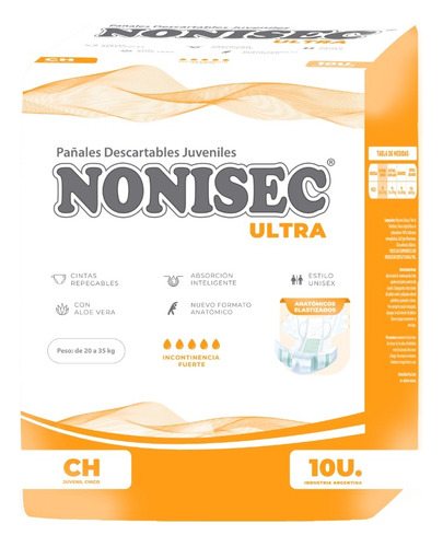 Imagen 1 de 2 de Pañales Juveniles Nonisec Ultra Anatómico Talle Chico x 10 unidades
