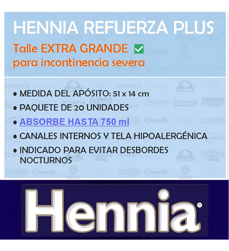 Imagen 2 de 3 de Hennia Refuerza Pañal Plus EG x 20 unidades