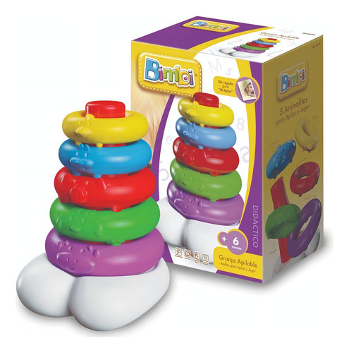 Imagen 1 de 12 de Bimbi Granja Apilable Con 5 Animalitos 01-0115
