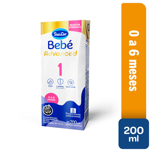 Imagen 2 de 3 de Leche Sancor Bebé 1 Advanced (0 a 6 Meses) - Caja de 24 x 200 mL