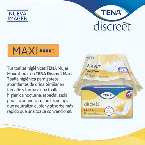 Imagen 4 de 5 de Toallitas femeninas Tena Discreet Maxi x 10 unidades