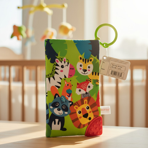 Imagen 1 de 9 de Librito Sensorial Didactico Con Mordillo Woody Toys Color Verde Selva