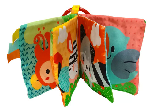 Imagen 2 de 4 de Libro Didáctico Tela Librito Que Cruje Para Bebé Mordillo Color Multicolor Animales Woody Toys