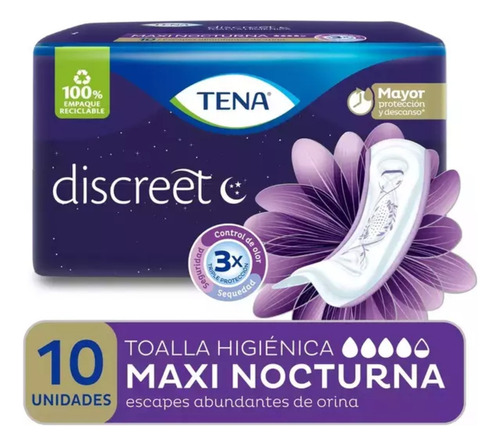 Imagen 2 de 3 de Toallitas femeninas Tena Discreet Nocturna Maxi Night x 10 unidades
