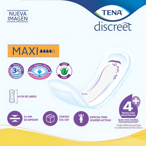 Imagen 3 de 5 de Toallitas femeninas Tena Discreet Maxi x 10 unidades