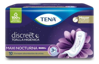 Imagen 3 de 3 de Toallitas femeninas Tena Discreet Nocturna Maxi Night x 10 unidades