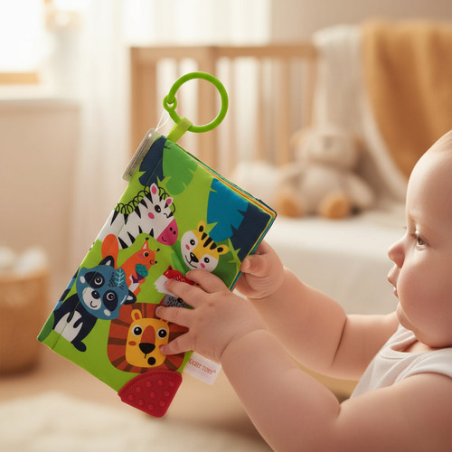 Imagen 4 de 9 de Librito Sensorial Didactico Con Mordillo Woody Toys Color Verde Selva