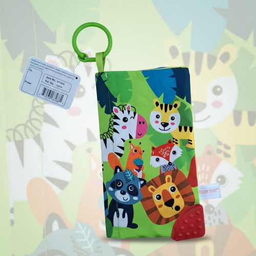 Imagen 2 de 9 de Librito Sensorial Didactico Con Mordillo Woody Toys Color Verde Selva