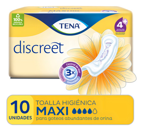 Imagen 5 de 5 de Toallitas femeninas Tena Discreet Maxi x 10 unidades