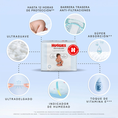 Imagen 9 de 9 de Pañal Huggies Dermacare Talle P X68