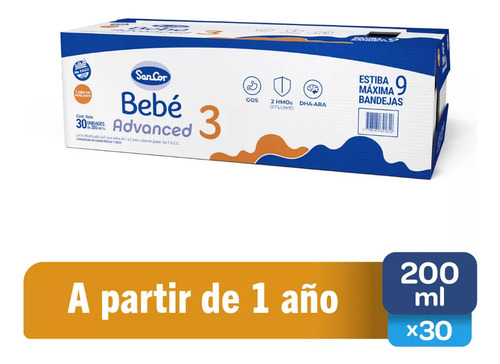 Imagen 3 de 3 de Leche Sancor Bebé 3 Advanced - 200ml X30 Unidades