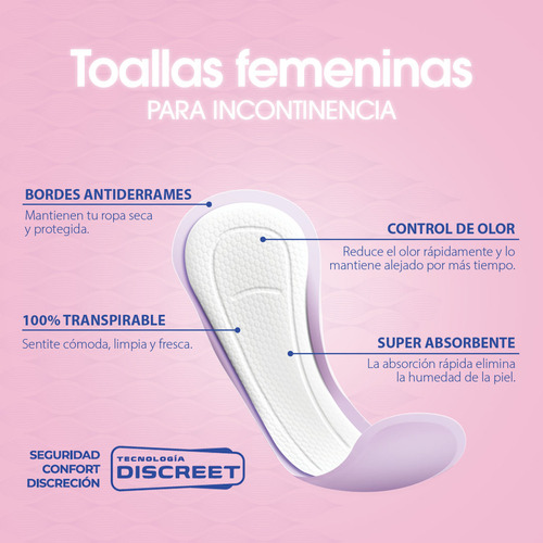 Imagen 3 de 6 de Toallas Femeninas Ig Discreet Incontinencia Leve  Extra x 10 unidades