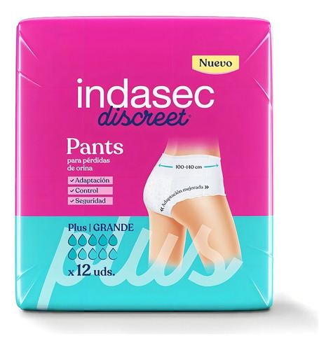 Imagen 1 de 3 de Indasec Discreet Pants Plus Grande x 12 unidades