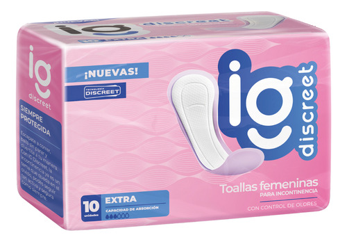 Imagen 6 de 6 de Toallas Femeninas Ig Discreet Incontinencia Leve  Extra x 10 unidades