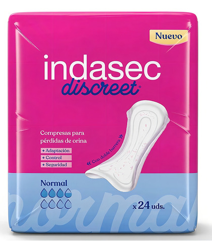 Imagen 1 de 4 de Apósitos Indasec Discret Normal x 24 unidades