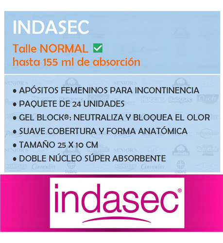 Imagen 4 de 4 de Apósitos Indasec Discret Normal x 24 unidades