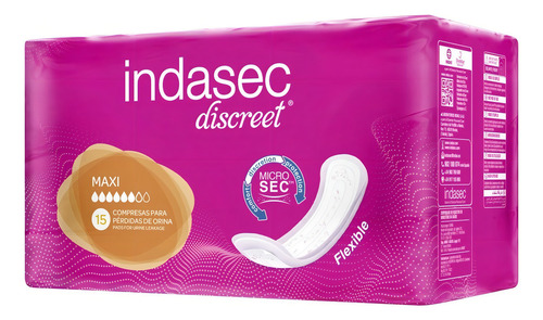 Imagen 5 de 5 de Apósitos Indasec Discreet Maxi x 15 unidades
