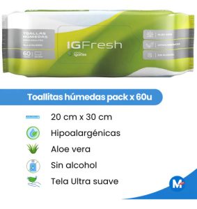Miniatura 2 de 4 de Toallitas Húmedas Para Adultos Ig Fresh Con Aloe Vera X 60 U