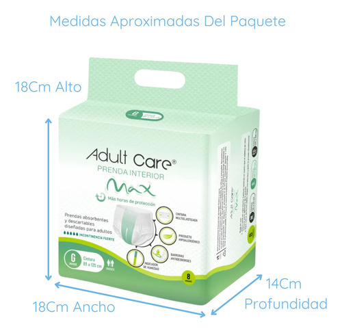 Imagen 8 de 8 de Ropa Interior Descartable Adult Care Max Pañal Para Adultos Talle G (Grande)