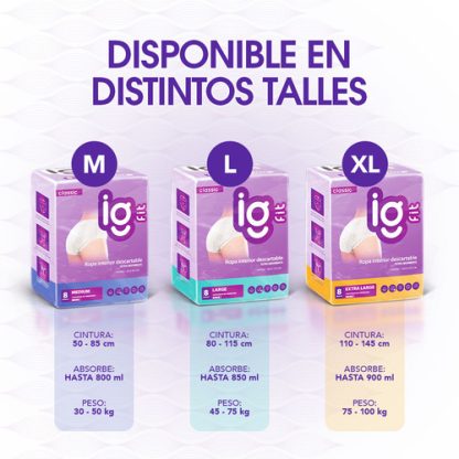 Imagen 5 de 7 de Bombachas Descartables Ig Fit Talle Extra Grande Paquete De 8 Unidades
