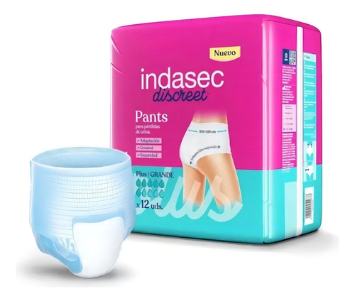 Imagen 2 de 3 de Indasec Discreet Pants Plus Grande x 12 unidades