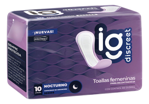 Imagen 5 de 5 de Toallitas Femenimas Discreet Nocturna x 10 unidades