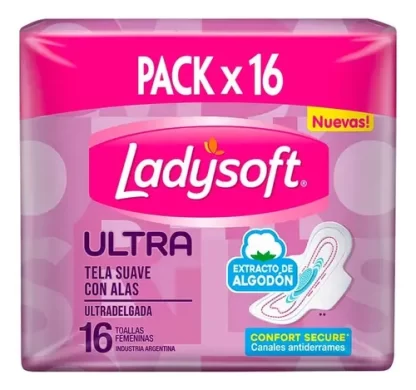 Imagen 1 de 2 de Toallitas Ladysoft Ultra Delgada Suave 16 Unidades Extracto de algodón