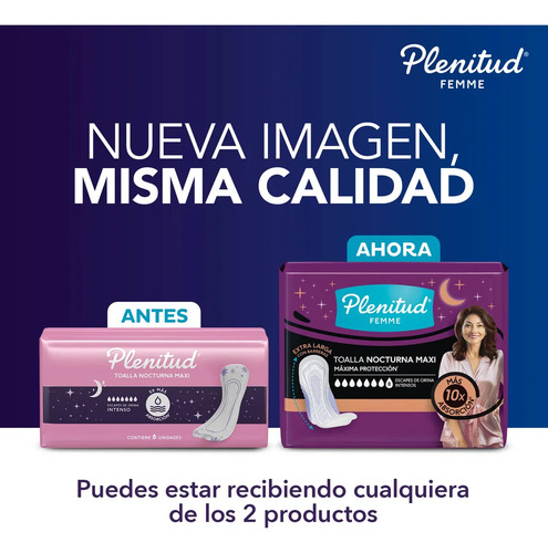 Imagen 2 de 6 de Plenitud Femme Nocturna Sin Alas Maxi x 20 unidades