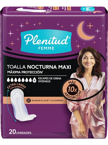 Imagen 3 de 6 de Plenitud Femme Nocturna Sin Alas Maxi x 20 unidades